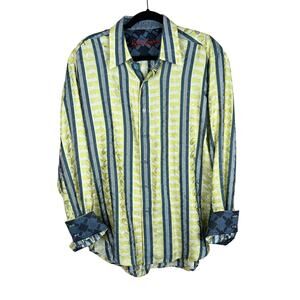 Robert Graham Button Down Stripes Accent Cuffs Silk Cotton Shirt Men's Large
